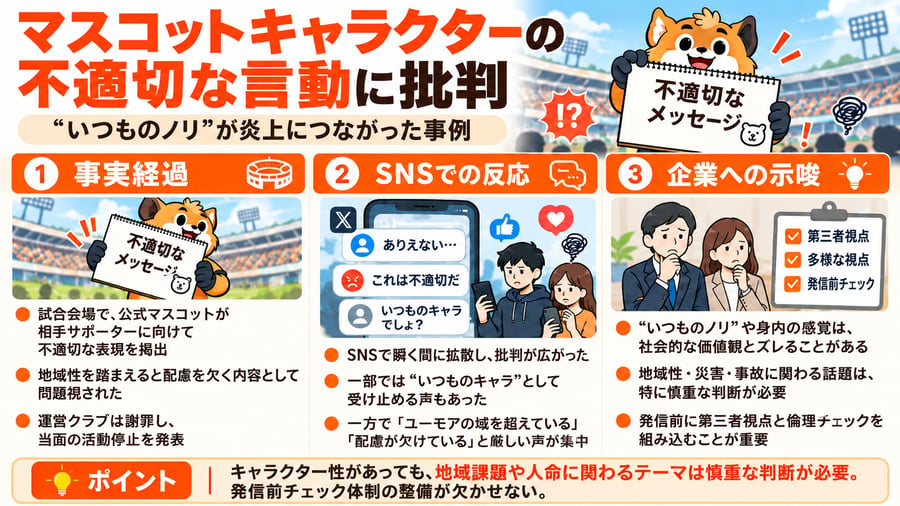 マスコットキャラクターの不適切な言動に批判