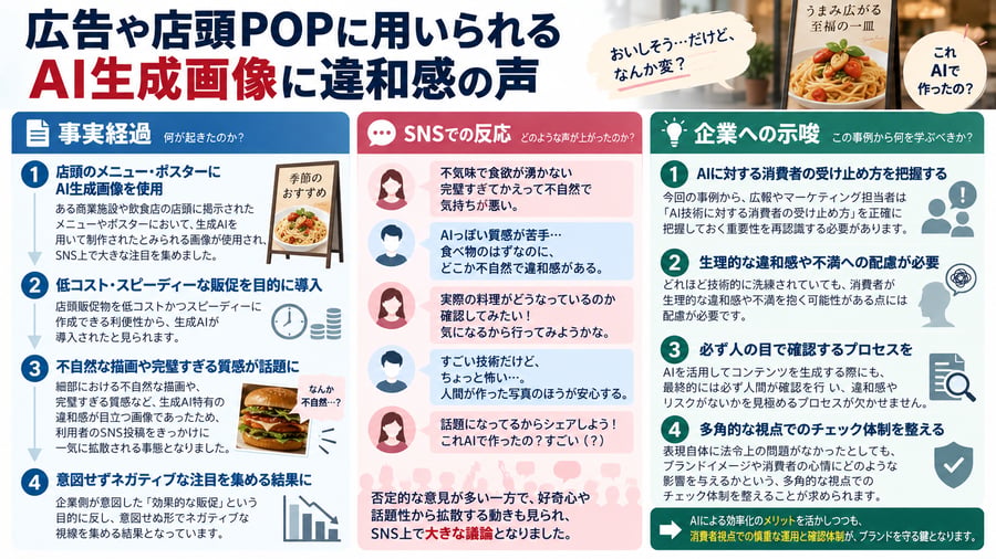 広告や店頭POPに用いられるAI生成画像に違和感の声